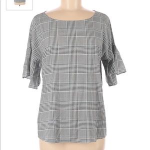 Ann Taylor Plaid Ruffle Sleeve Blouse